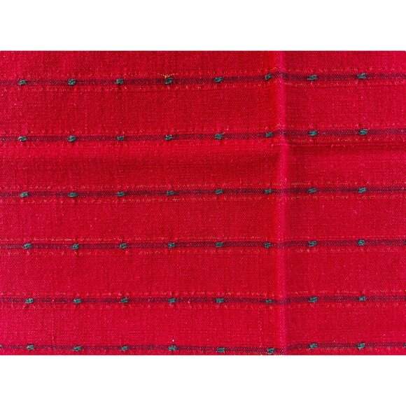 Set Of 4 Handmade Woven Red Placemats & Napkins Fringe Edges & Green Accent - Picture 7 of 16